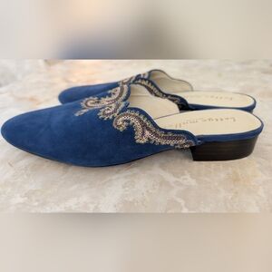 Bettye Muller Bule Embroidered Mules Womans Leather Sz 10 M